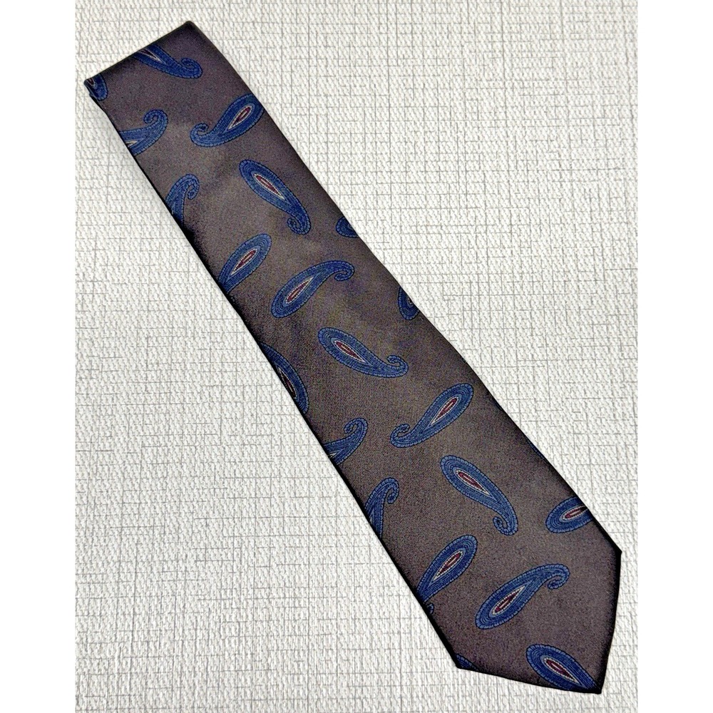 Mallory & Church Paisley Silk Tie Mens OS Brown Blue Classic Preppy Professional